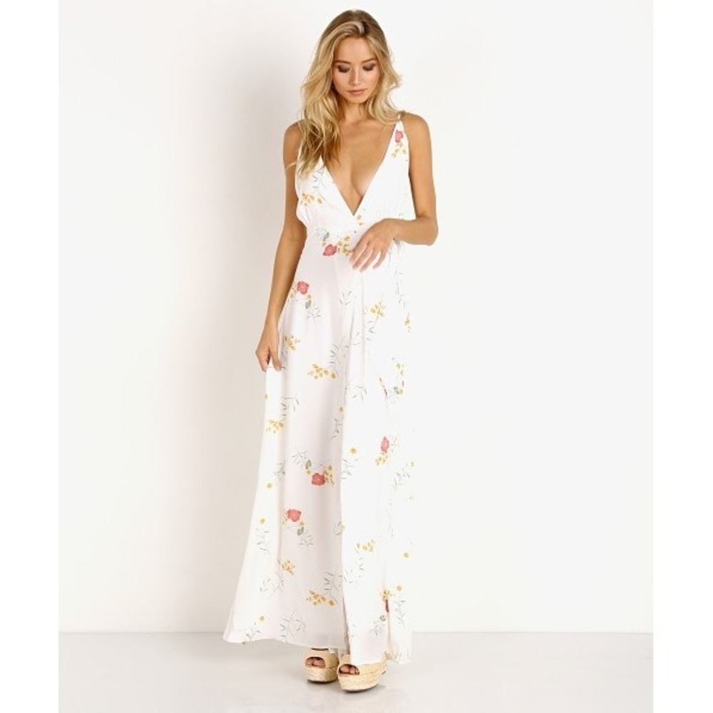 Capulet Anthropologie Floral Wrap Maxi Dress Ivory Petite Large D303-FT-MP